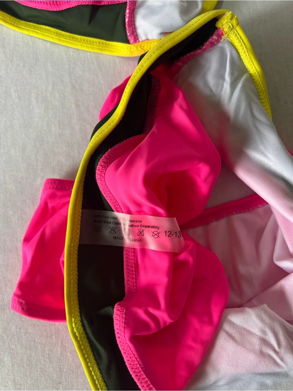 Girls' Neon Pink Two-Piece Swim Set with Black and Yellow Trim